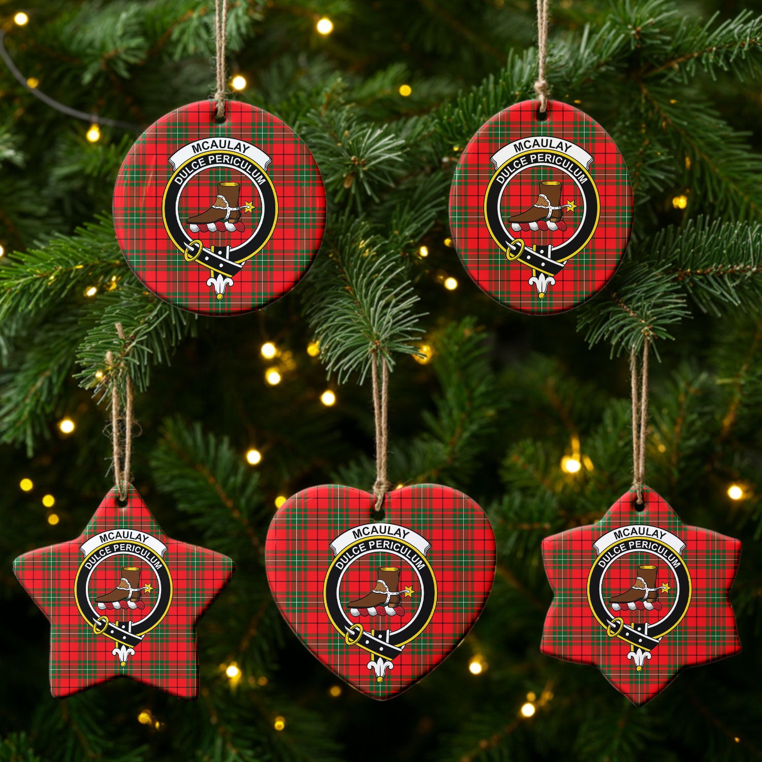 McAulay Modern Tartan Crest Christmas Ceramic Ornament