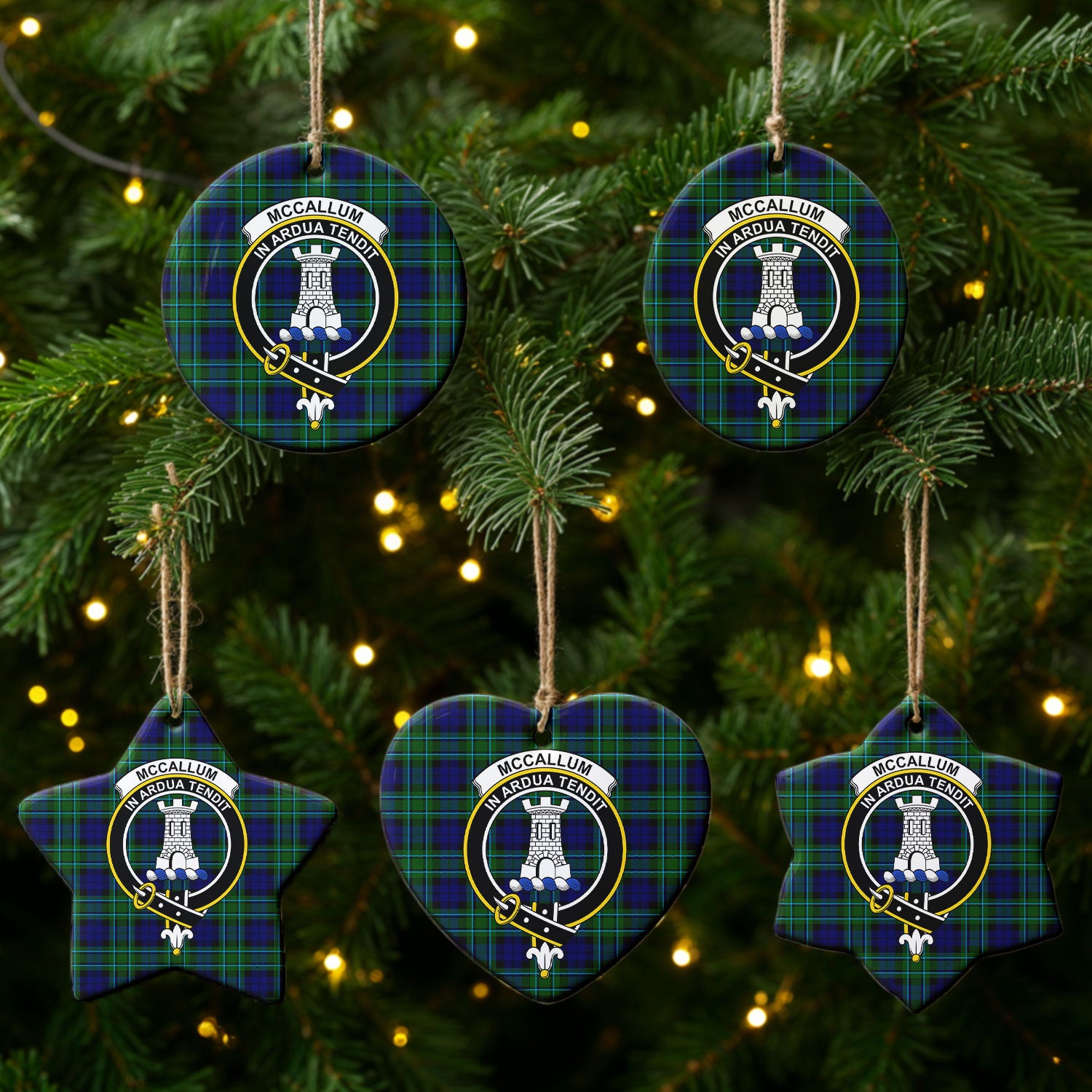 McCallum Modern Tartan Crest Christmas Ceramic Ornament