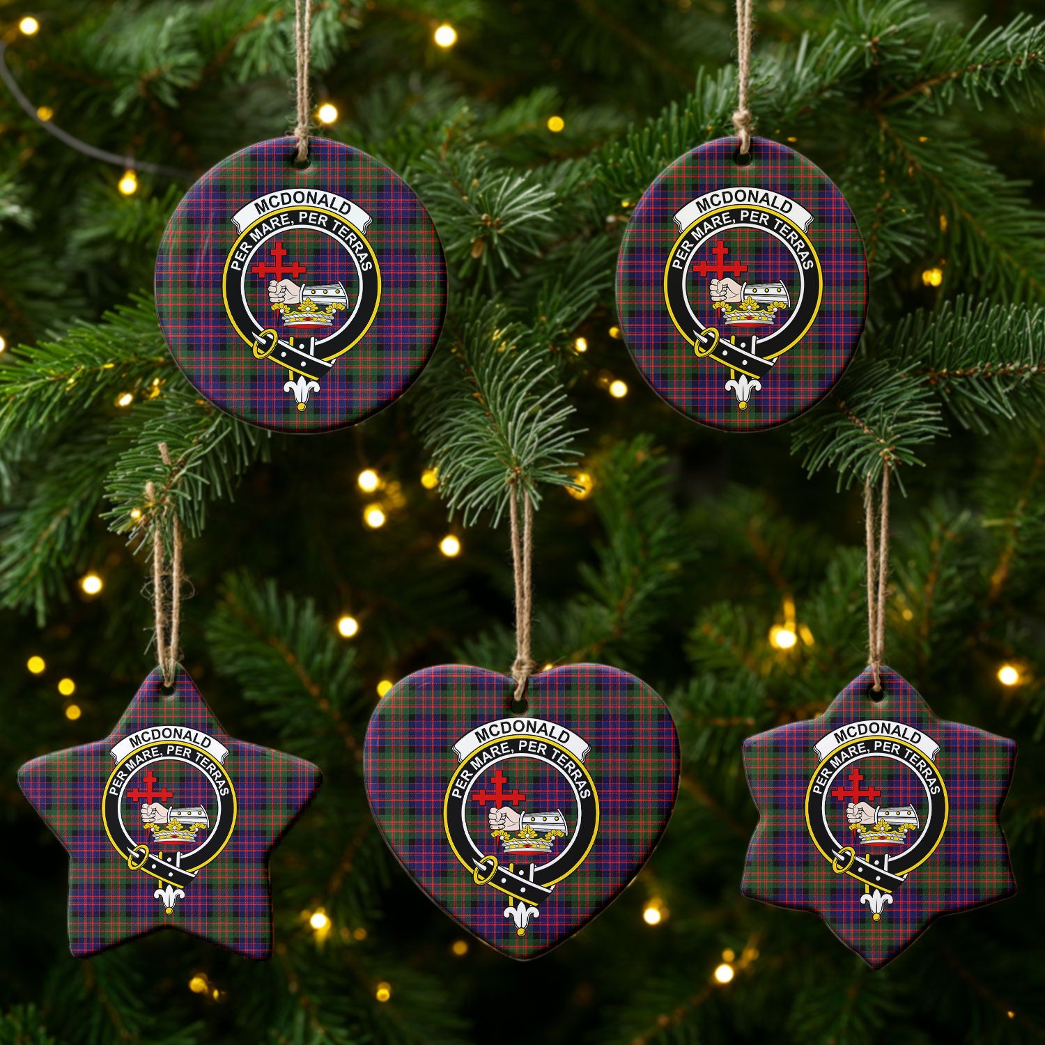 McDonald Modern Tartan Crest Christmas Ceramic Ornament