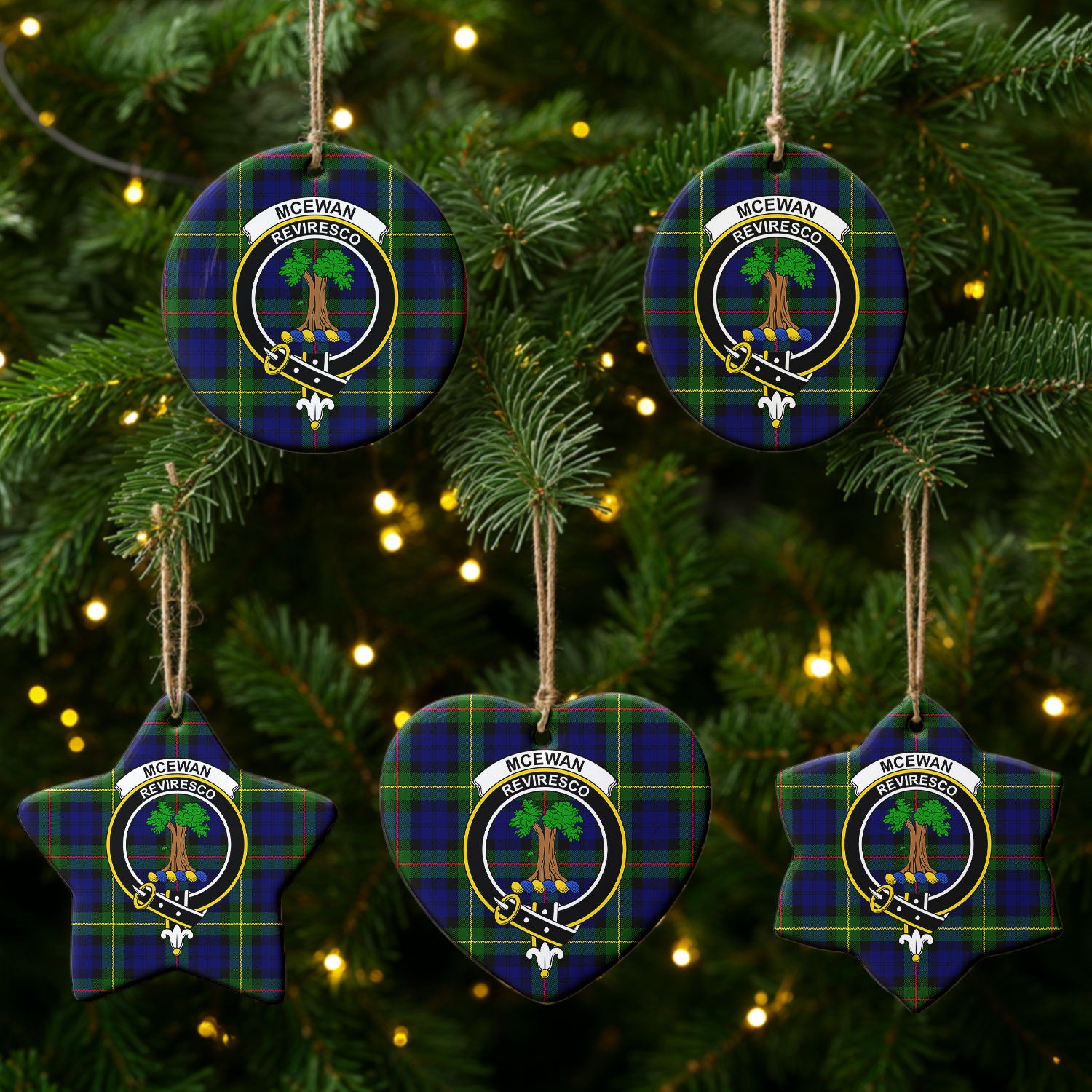 McEwan Modern Tartan Crest Christmas Ceramic Ornament