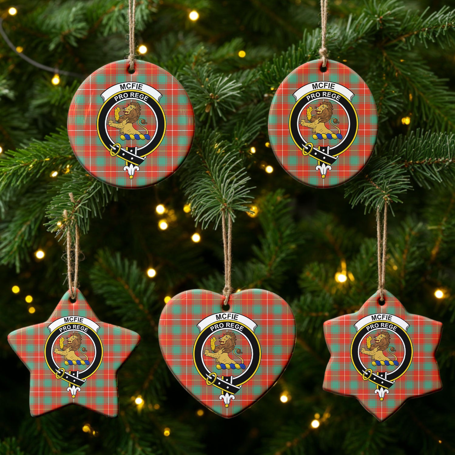 McFie Ancient Tartan Crest Christmas Ceramic Ornament