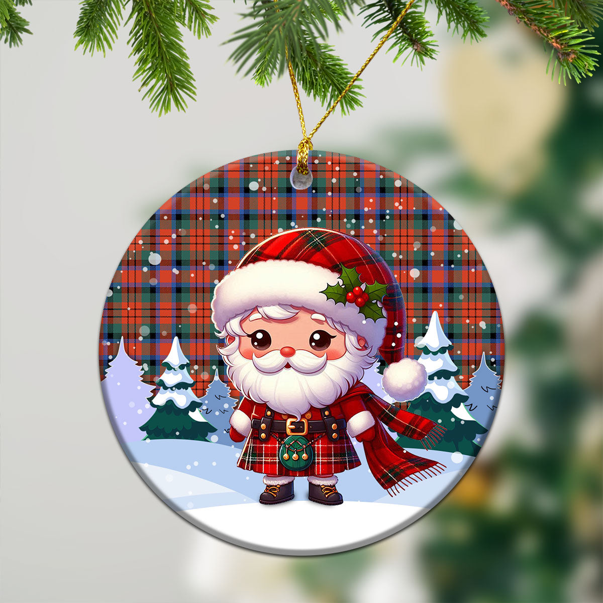 McDuff Ancient Tartan Christmas Ceramic Ornament - Santa Claus In Kilt Style