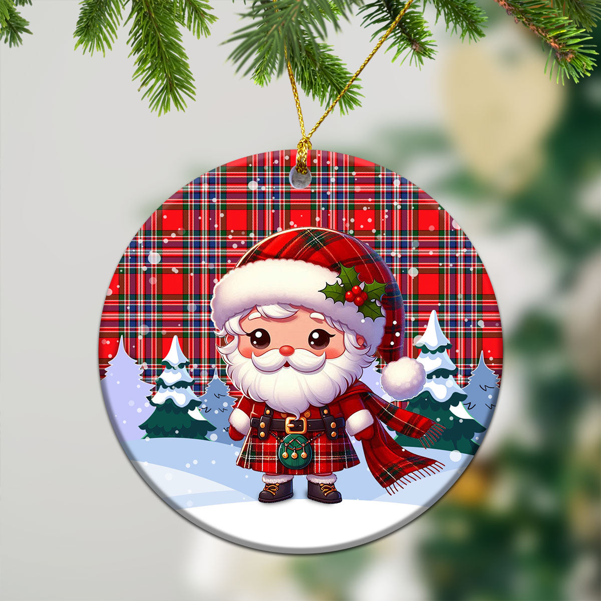 McFarlane Modern Tartan Christmas Ceramic Ornament - Santa Claus In Kilt Style