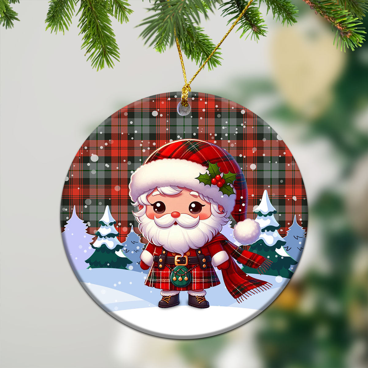 McLachlan Weathered Tartan Christmas Ceramic Ornament - Santa Claus In Kilt Style