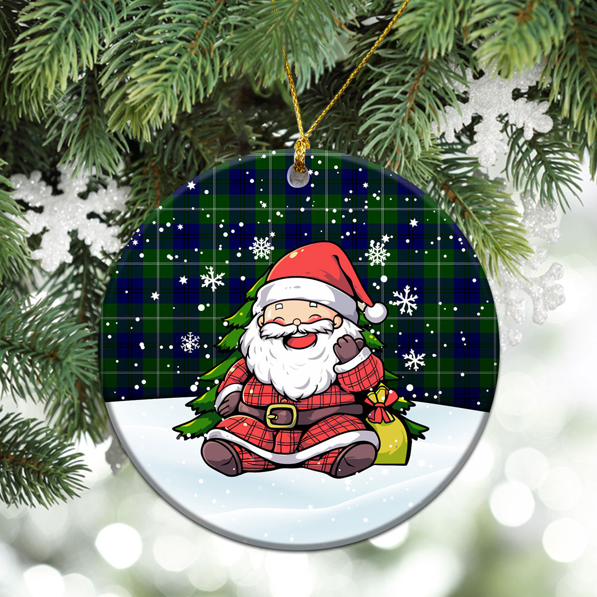 Oliphant Modern Tartan Christmas Ceramic Ornament - Scottish Santa Style