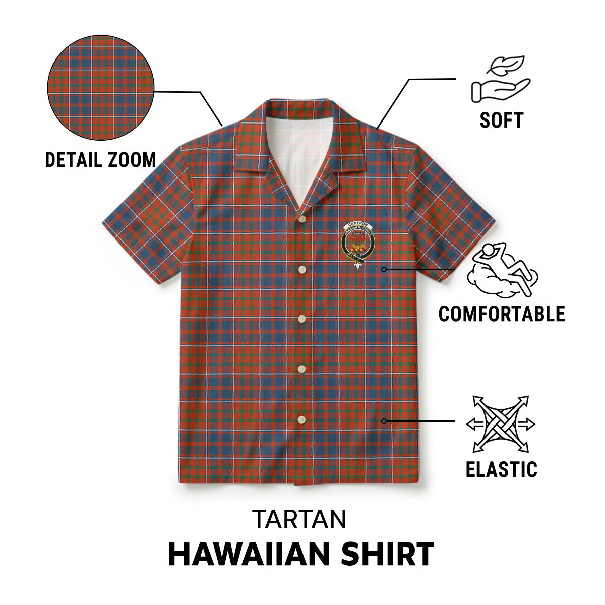 Cameron of Lochiel Ancient Tartan Crest Hawaiian Shirt