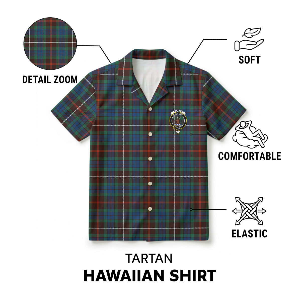 Fraser (of Lovat) Hunting Ancient Tartan Crest Hawaiian Shirt