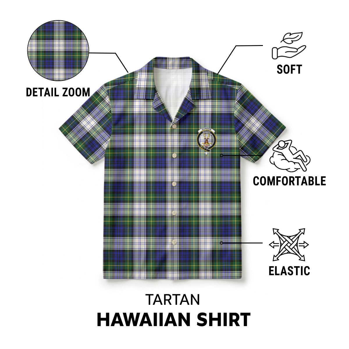 Gordon Dress Modern Tartan Crest Hawaiian Shirt