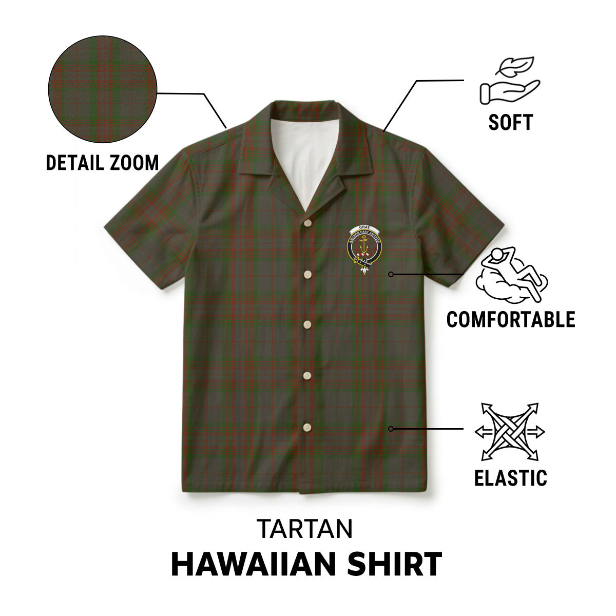 Gray Tartan Crest Hawaiian Shirt