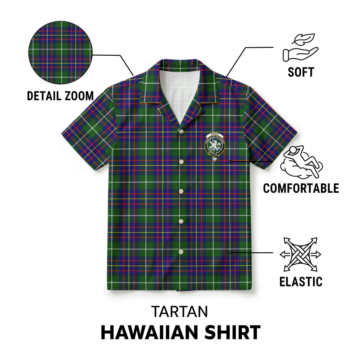 Inglis Modern Tartan Crest Hawaiian Shirt