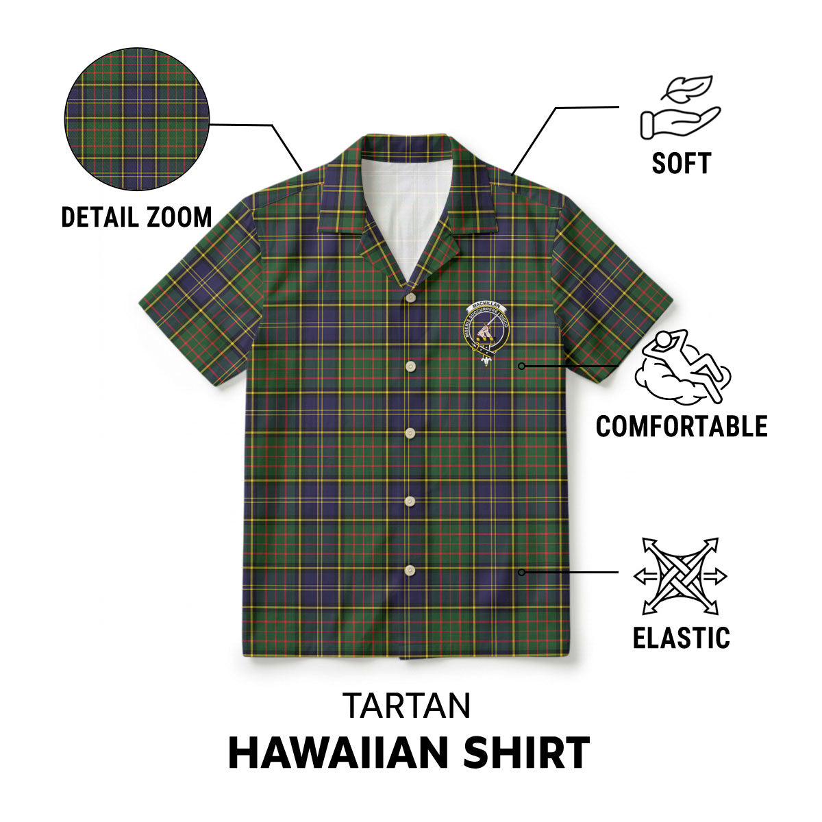 MacMillan Hunting Modern Tartan Crest Hawaiian Shirt