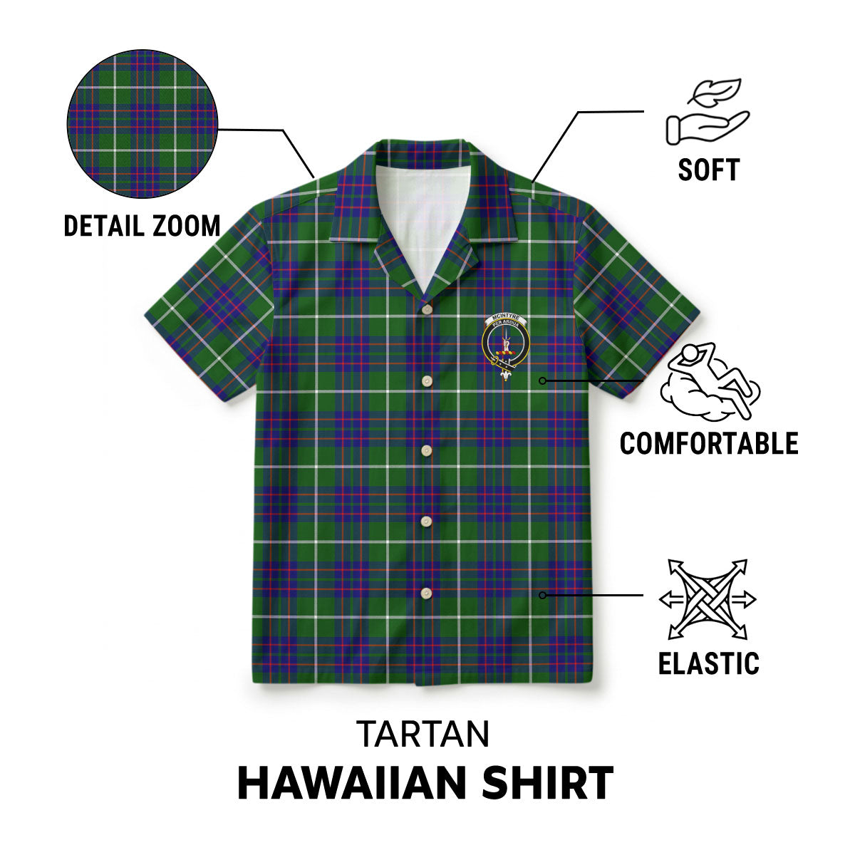 McIntyre Hunting Modern Tartan Crest Hawaiian Shirt