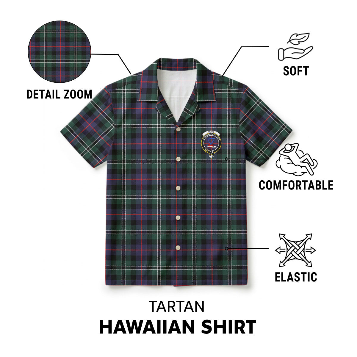 Rose Hunting Modern Tartan Crest Hawaiian Shirt