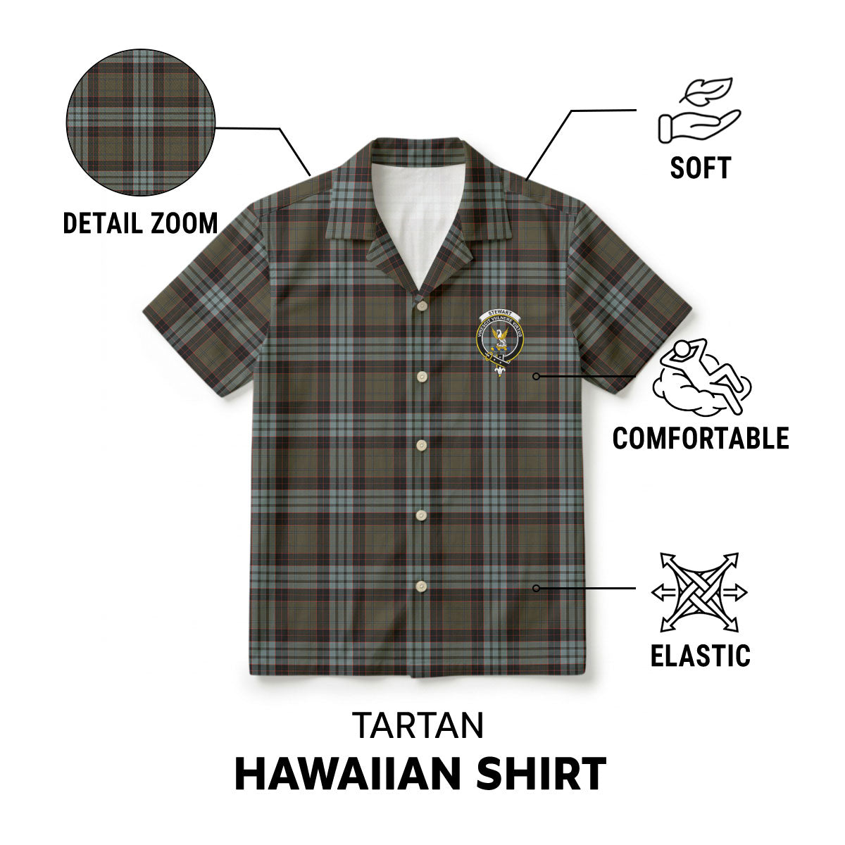 Stewart Old Weathered Tartan Crest Hawaiian Shirt