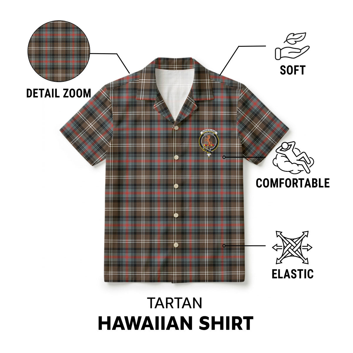 Sutherland Weathered Tartan Crest Hawaiian Shirt