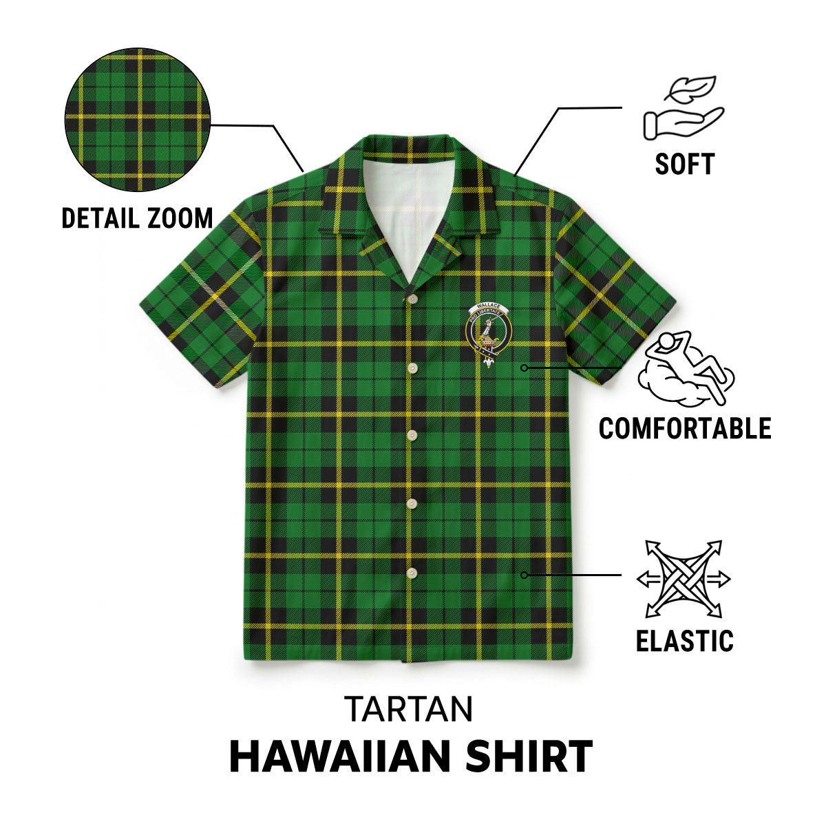 Wallace Hunting Modern Tartan Crest Hawaiian Shirt