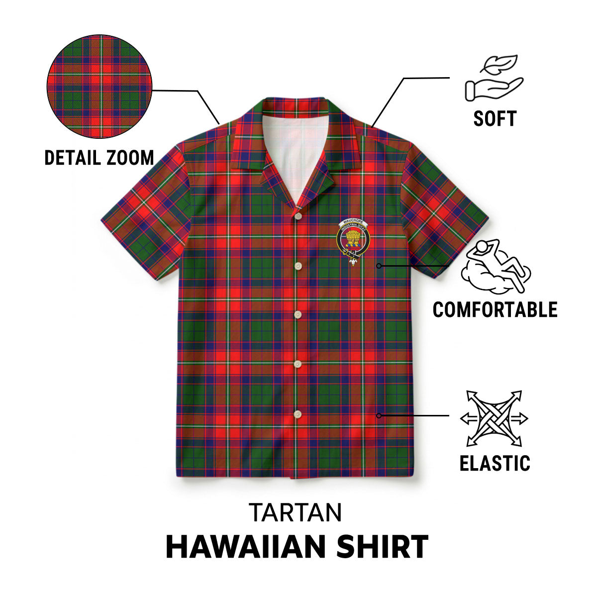 Wauchope (or Waugh) Tartan Crest Hawaiian Shirt