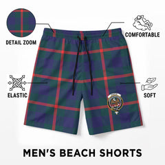 Agnew Modern Tartan Crest Men's Beach Shorts