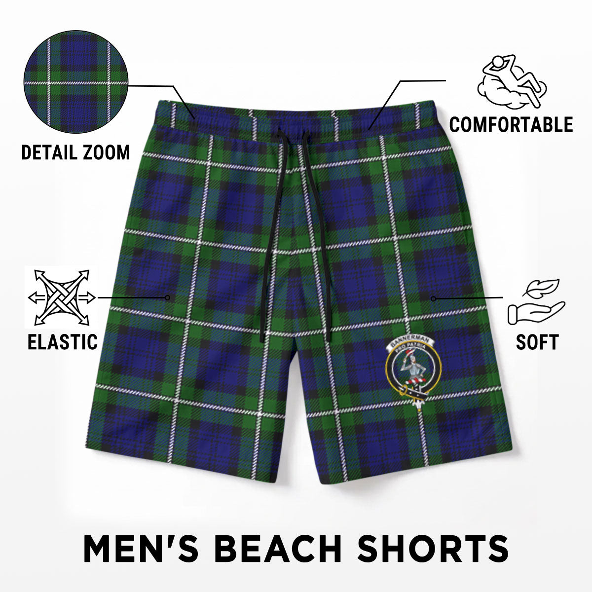 Bannerman Tartan Crest Men's Beach Shorts