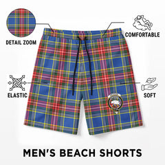 Bethune Modern Tartan Crest Men's Beach Shorts