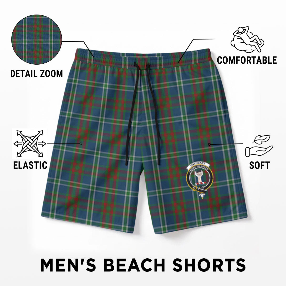 Cathcart Tartan Crest Men's Beach Shorts