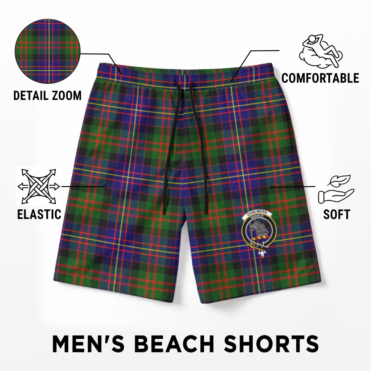 Chalmers Tartan Crest Men's Beach Shorts