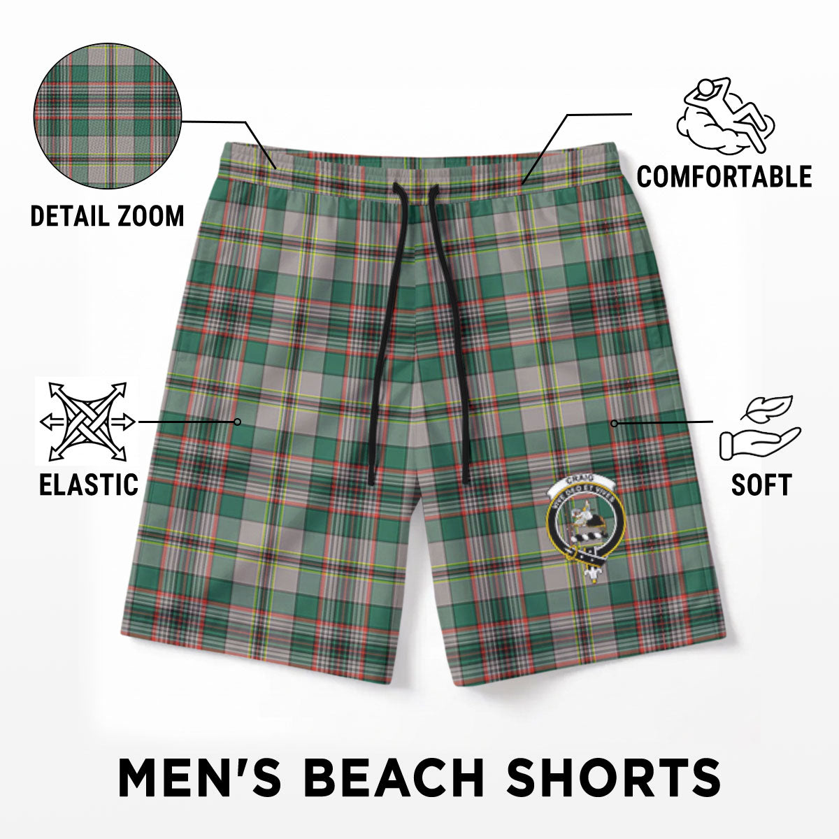 Craig Ancient Tartan Crest Men's Beach Shorts
