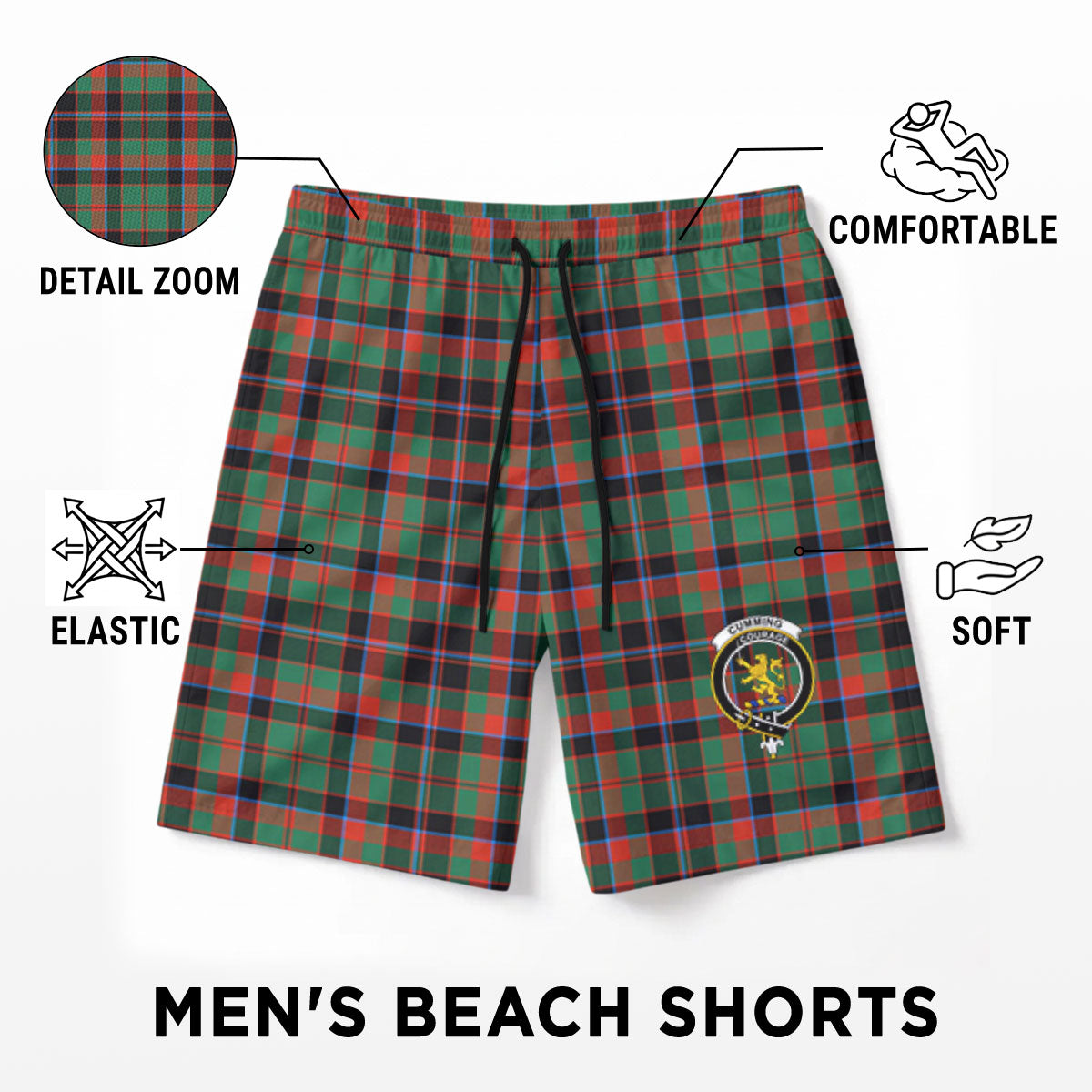 Cumming Hunting Ancient Tartan Crest Men's Beach Shorts