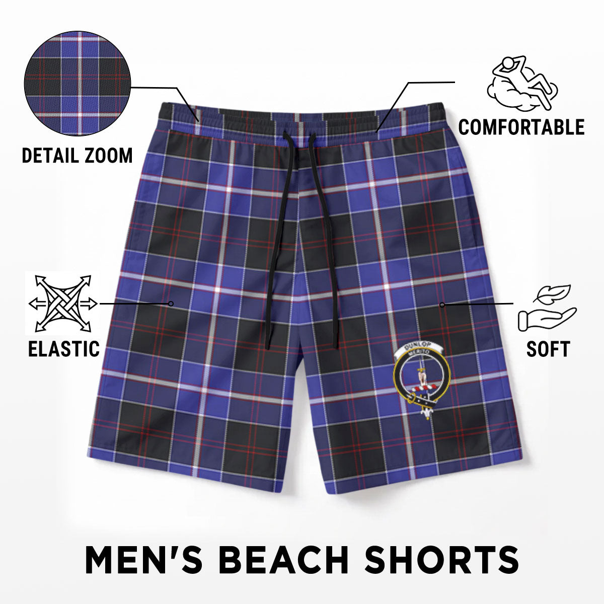 Dunlop Modern Tartan Crest Men's Beach Shorts