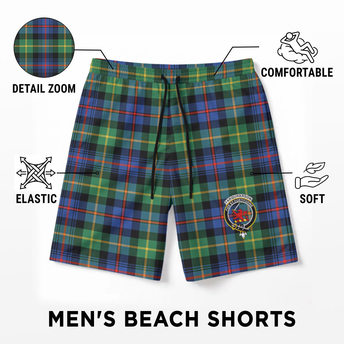 Farquharson Ancient Tartan Crest Men's Beach Shorts