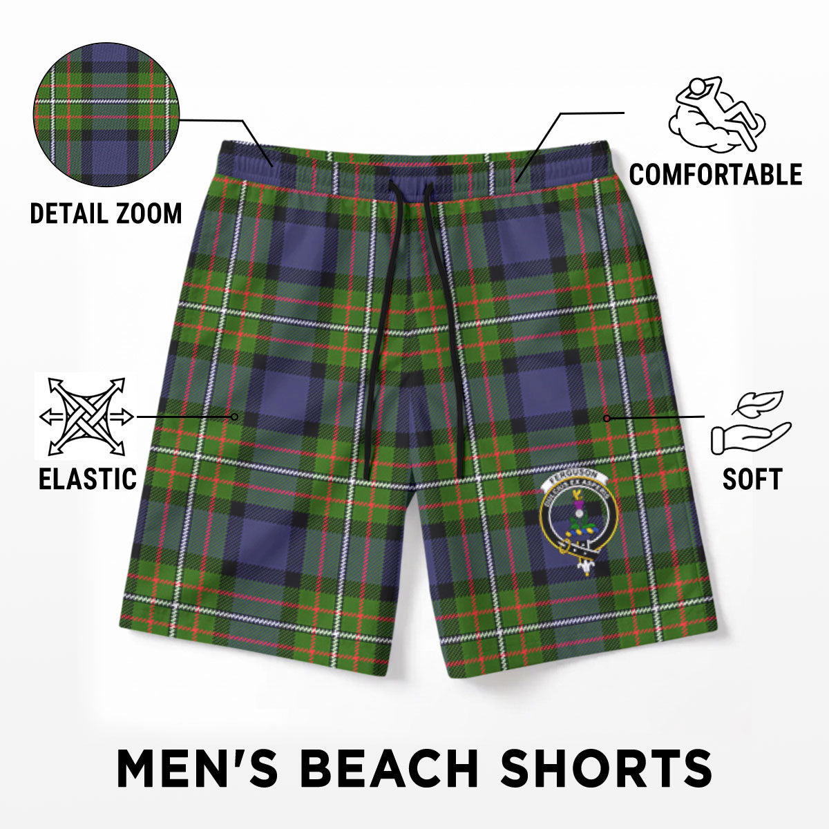 Ferguson Tartan Crest Men's Beach Shorts
