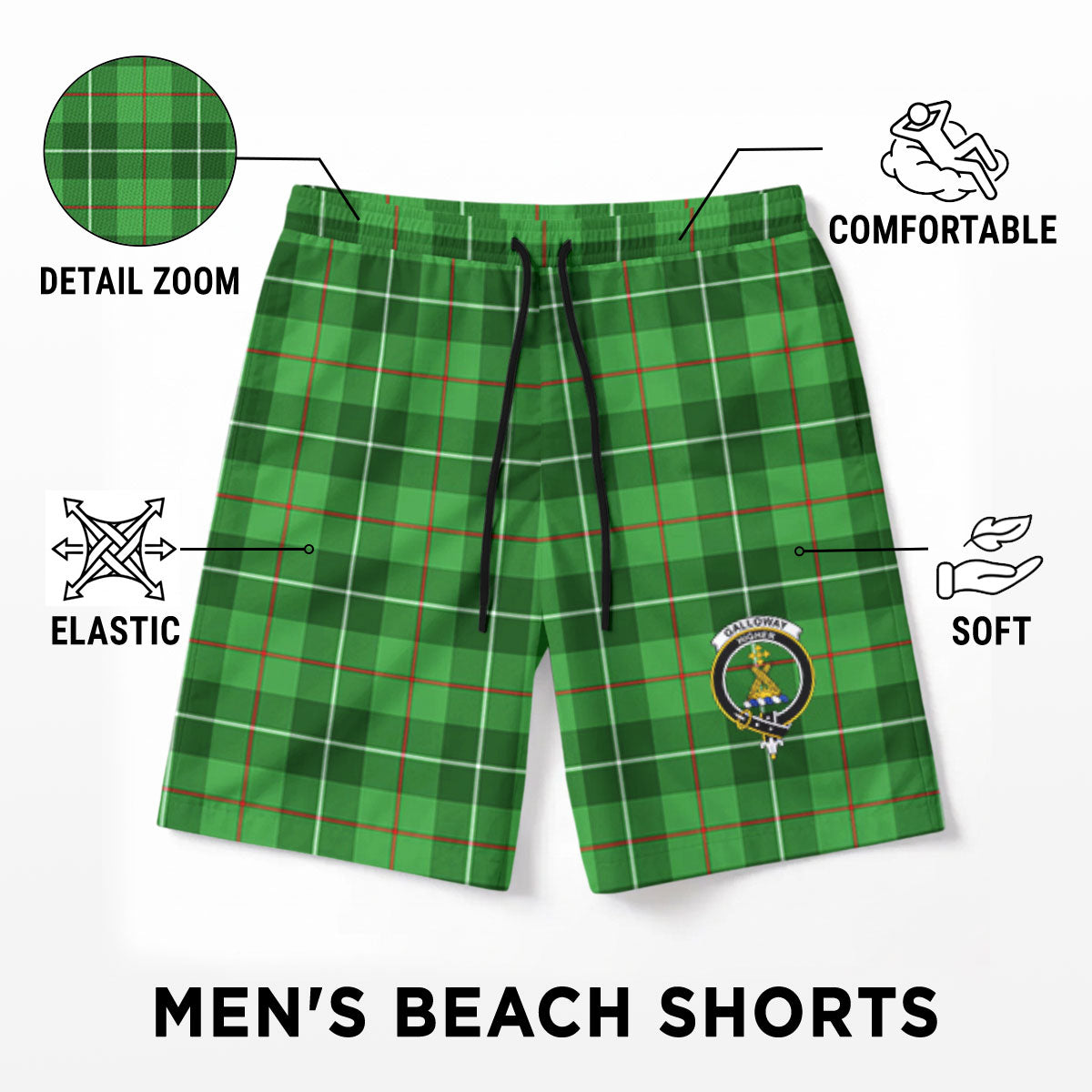 Galloway District Tartan Crest Men's Beach Shorts