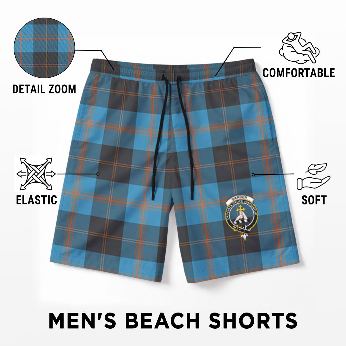 Garden Tartan Crest Men's Beach Shorts