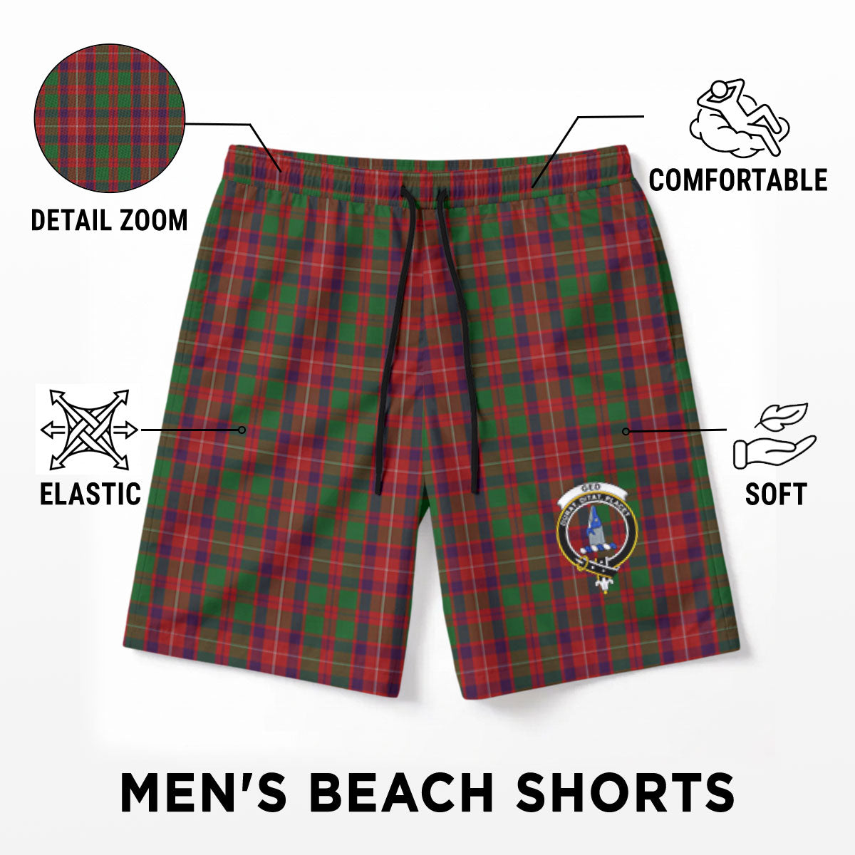 Ged Tartan Crest Men's Beach Shorts