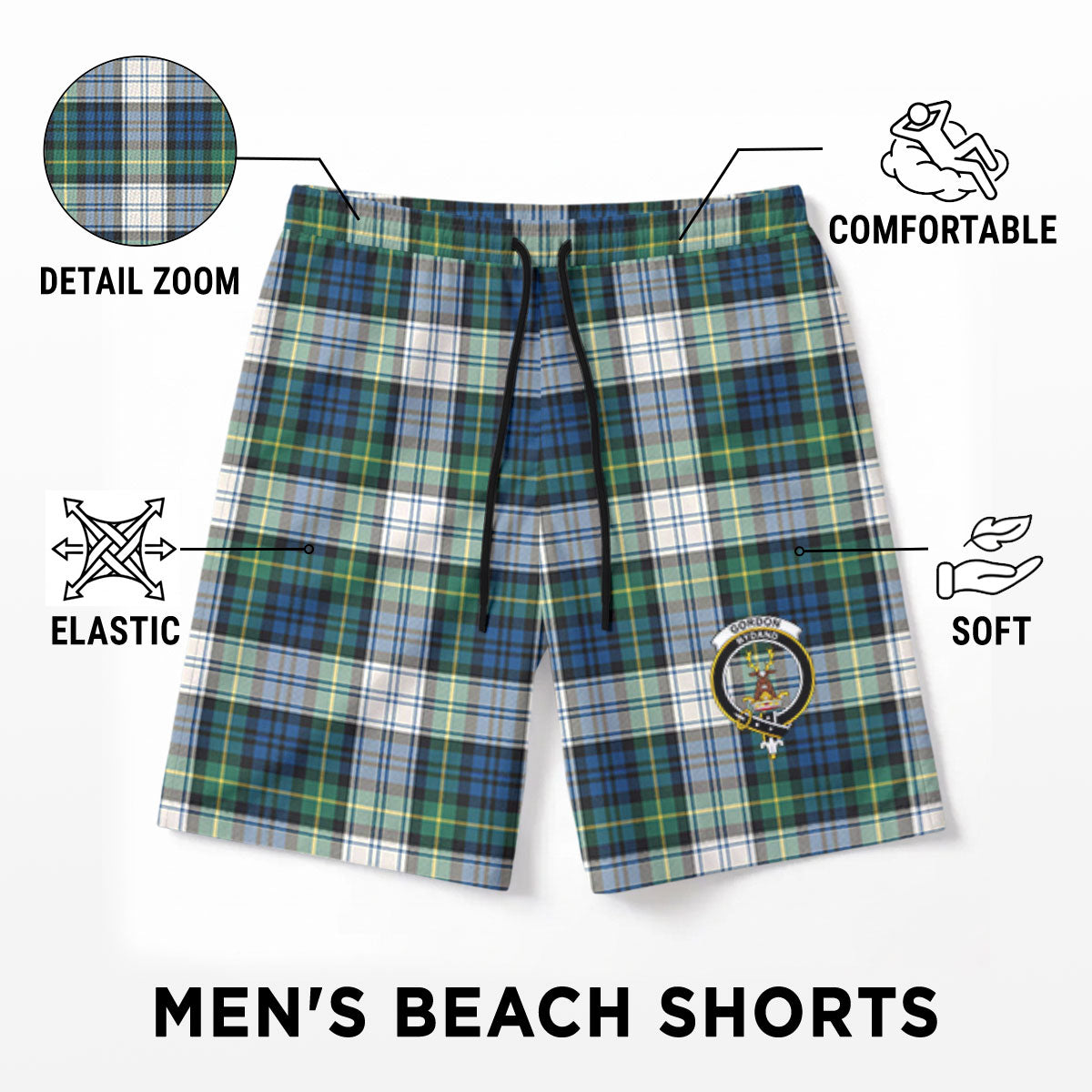 Gordon Dress Ancient Tartan Crest Men's Beach Shorts