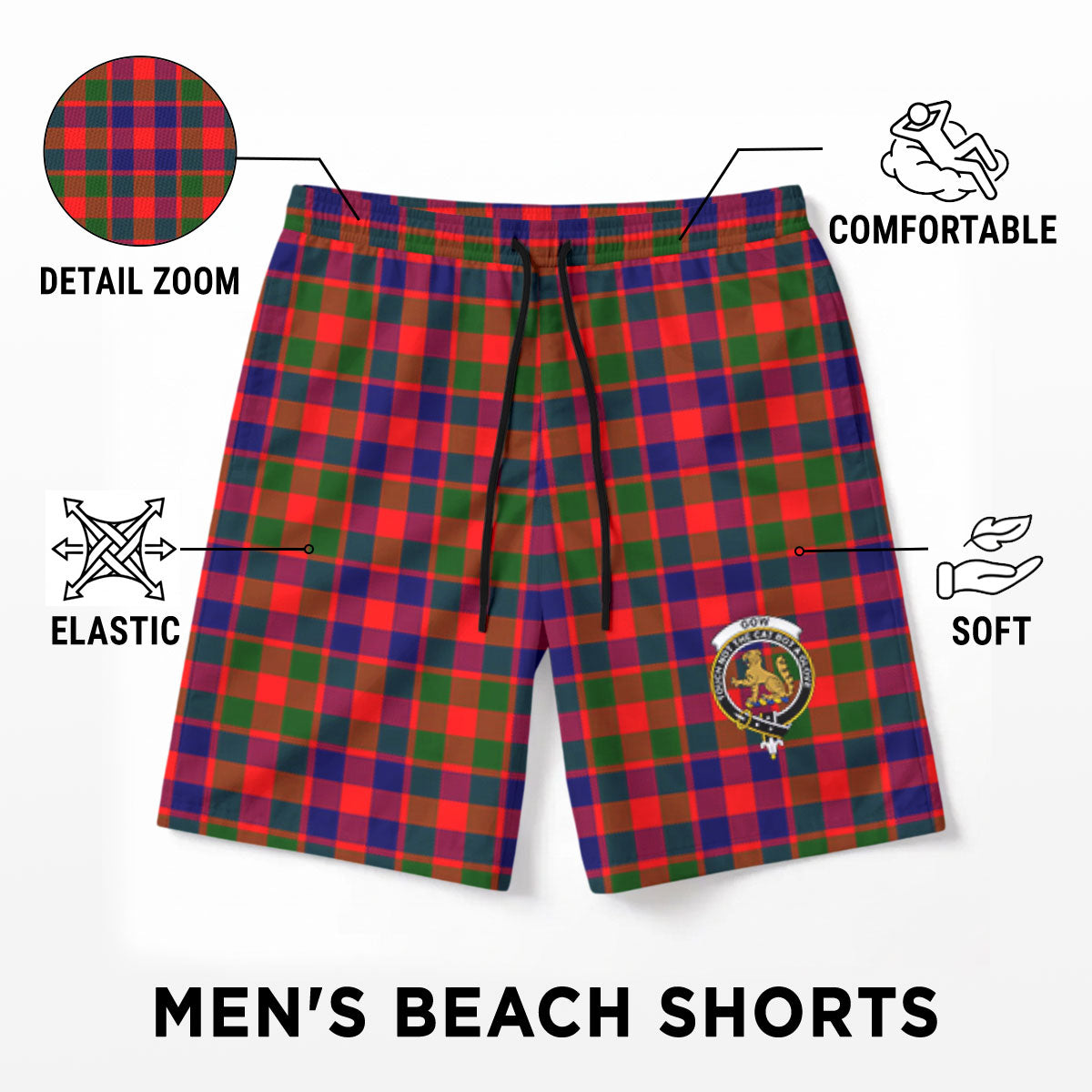 Gow (or McGouan) Tartan Crest Men's Beach Shorts