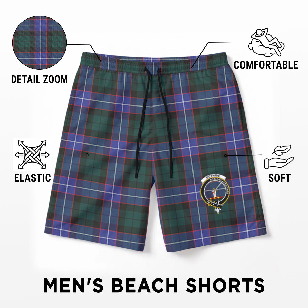 Guthrie Modern Tartan Crest Men's Beach Shorts