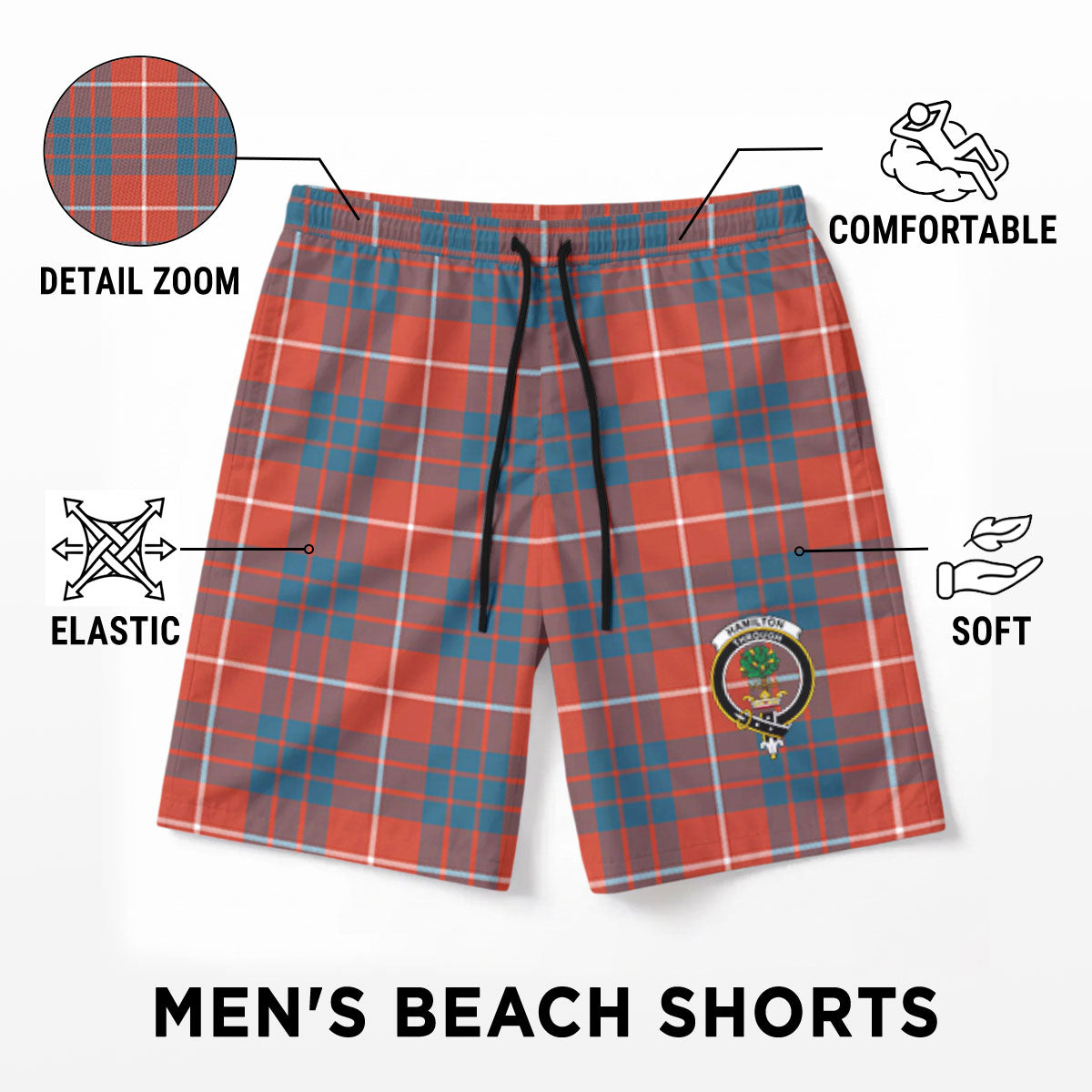 Hamilton Ancient Tartan Crest Men's Beach Shorts