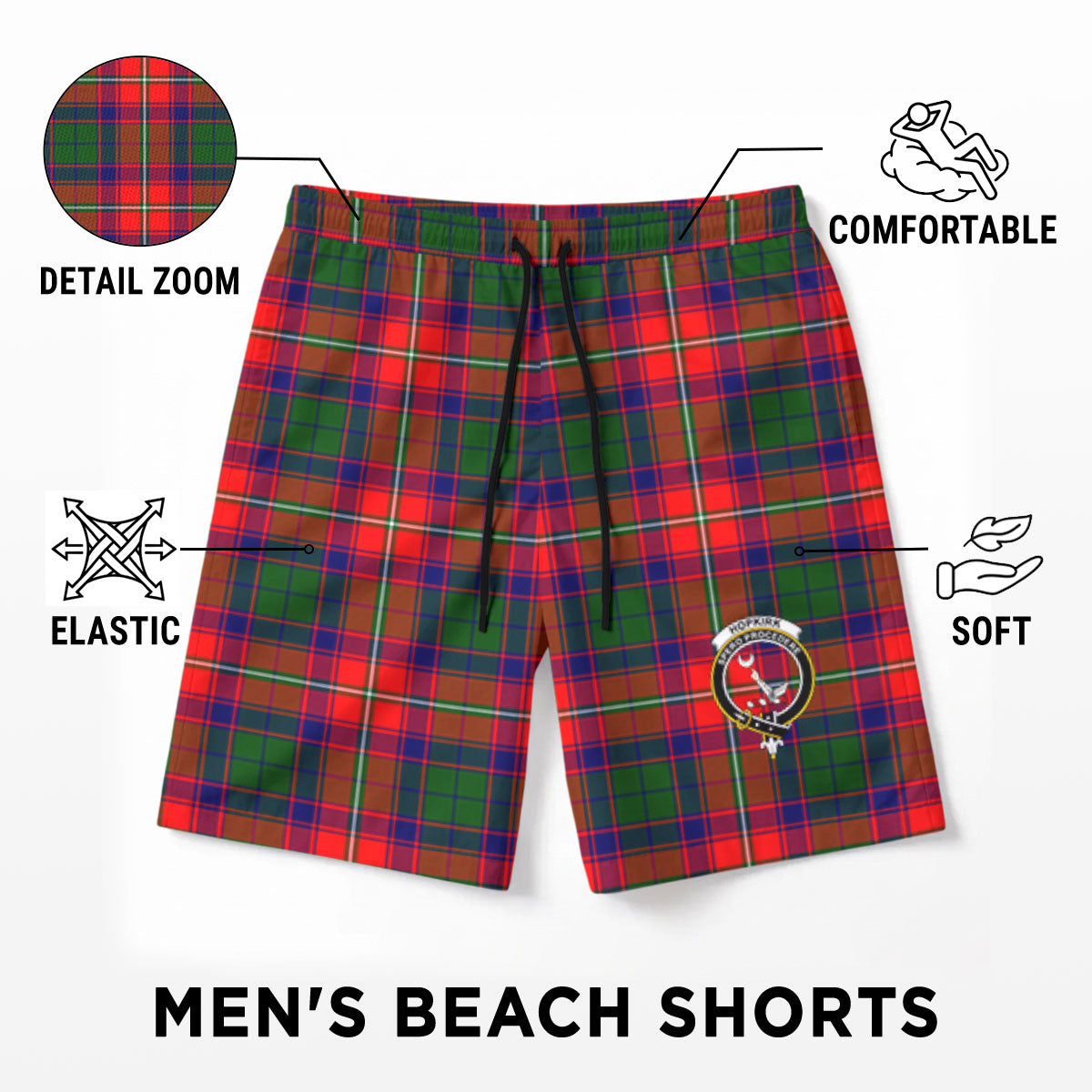 Hopkirk Tartan Crest Men's Beach Shorts