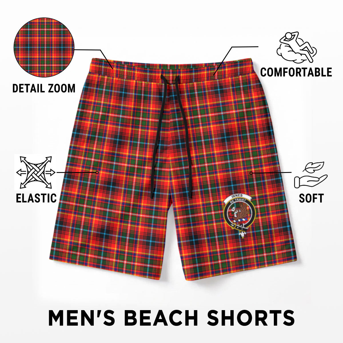 Innes Modern Tartan Crest Men's Beach Shorts