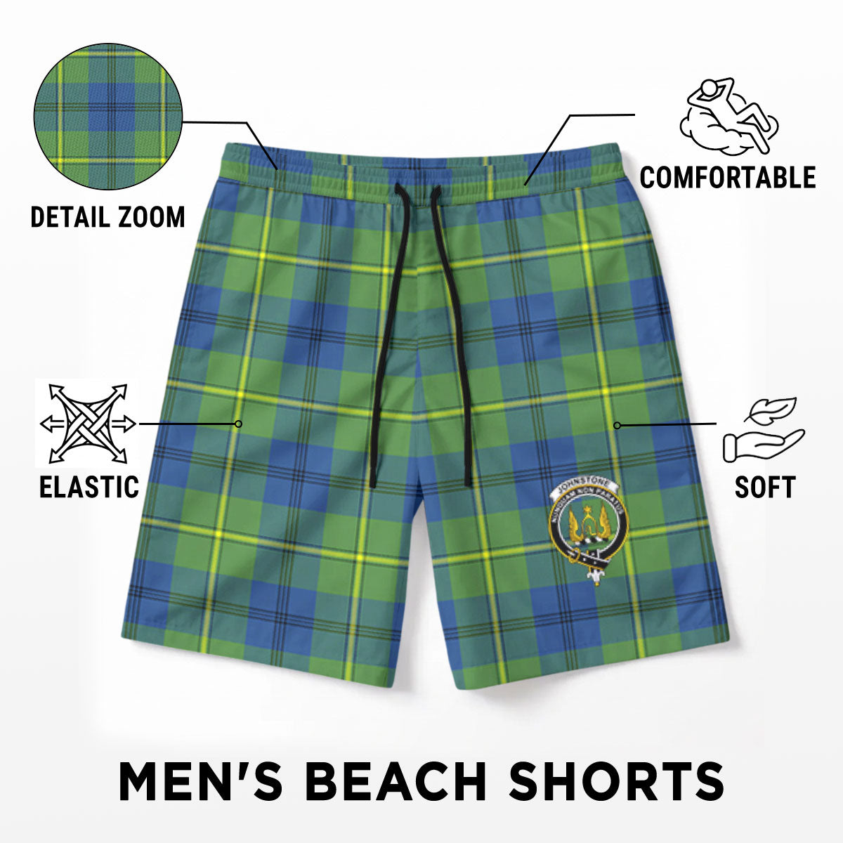 Johnstone Ancient Tartan Crest Men's Beach Shorts
