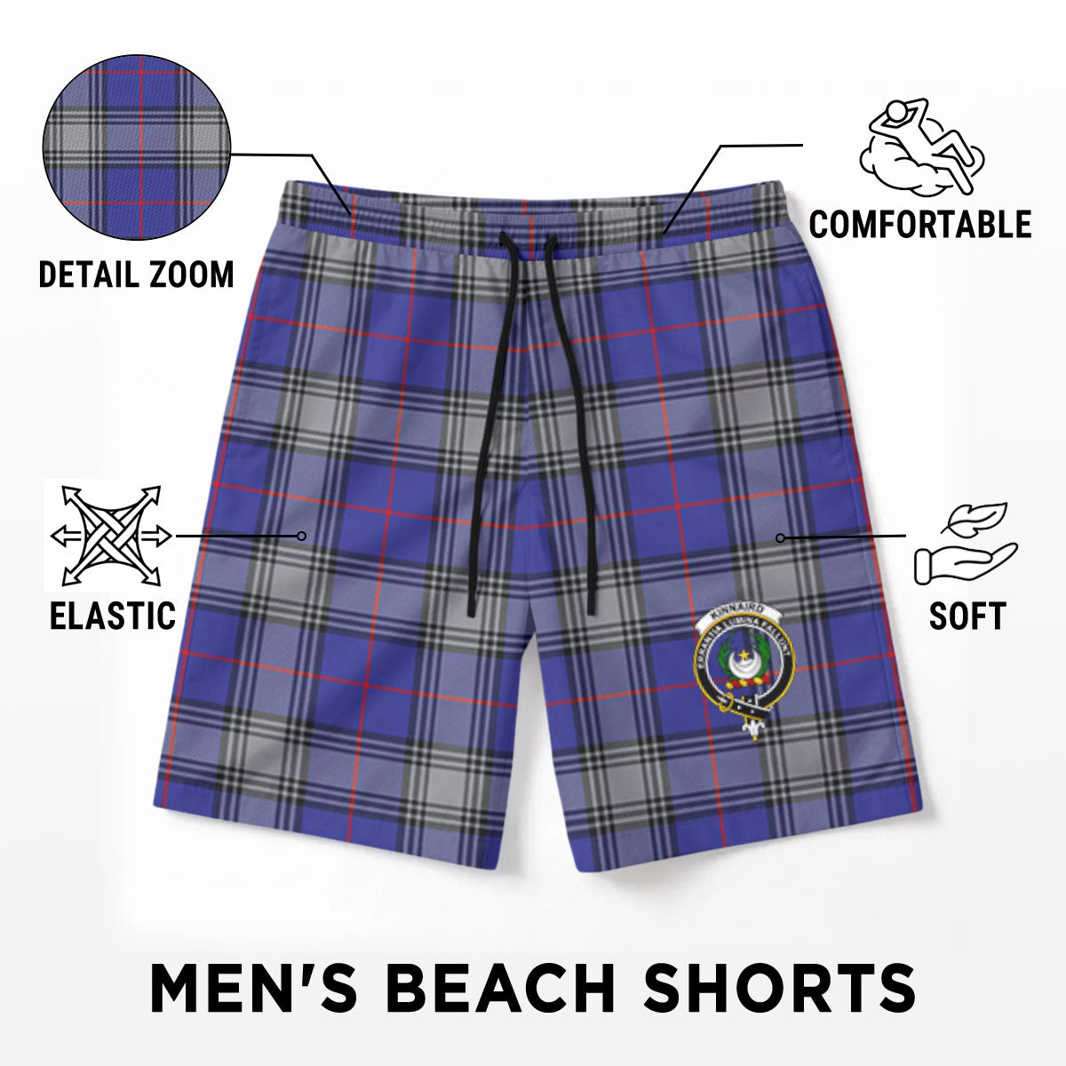 Kinnaird Tartan Crest Men's Beach Shorts