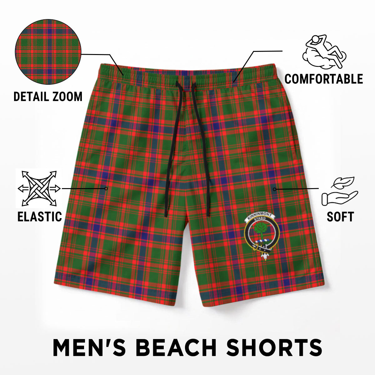 Kinninmont Tartan Crest Men's Beach Shorts