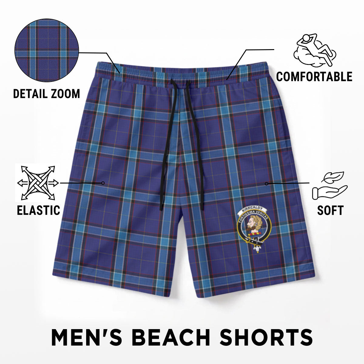 Kirkcaldy Tartan Crest Men's Beach Shorts