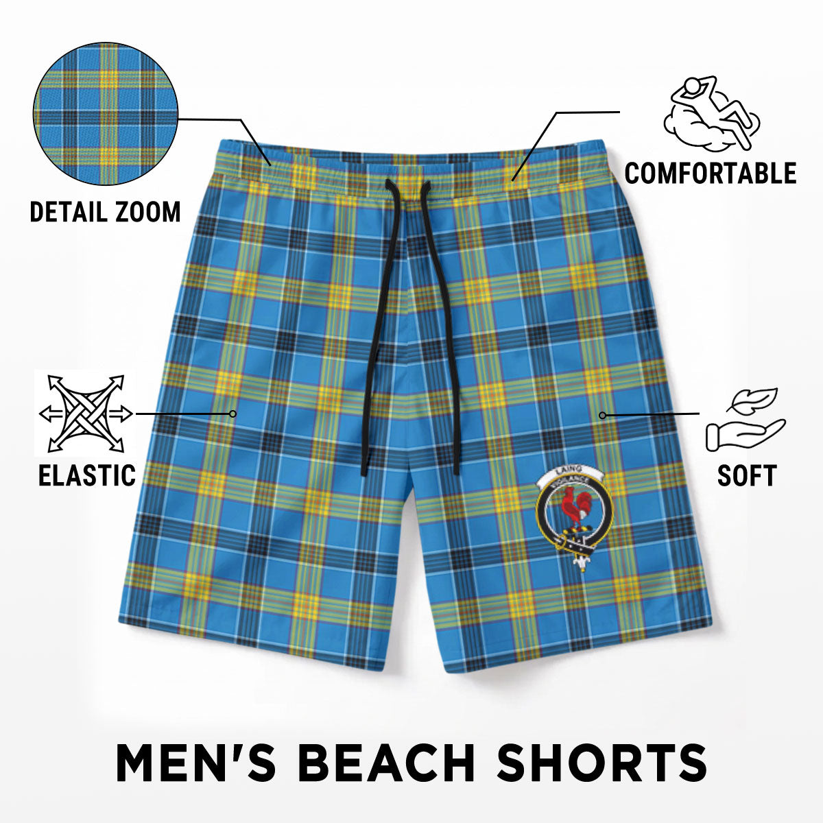 Laing Tartan Crest Men's Beach Shorts