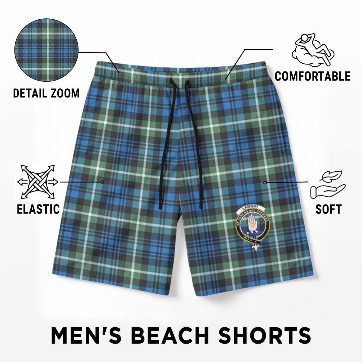 Lamont Ancient Tartan Crest Men's Beach Shorts