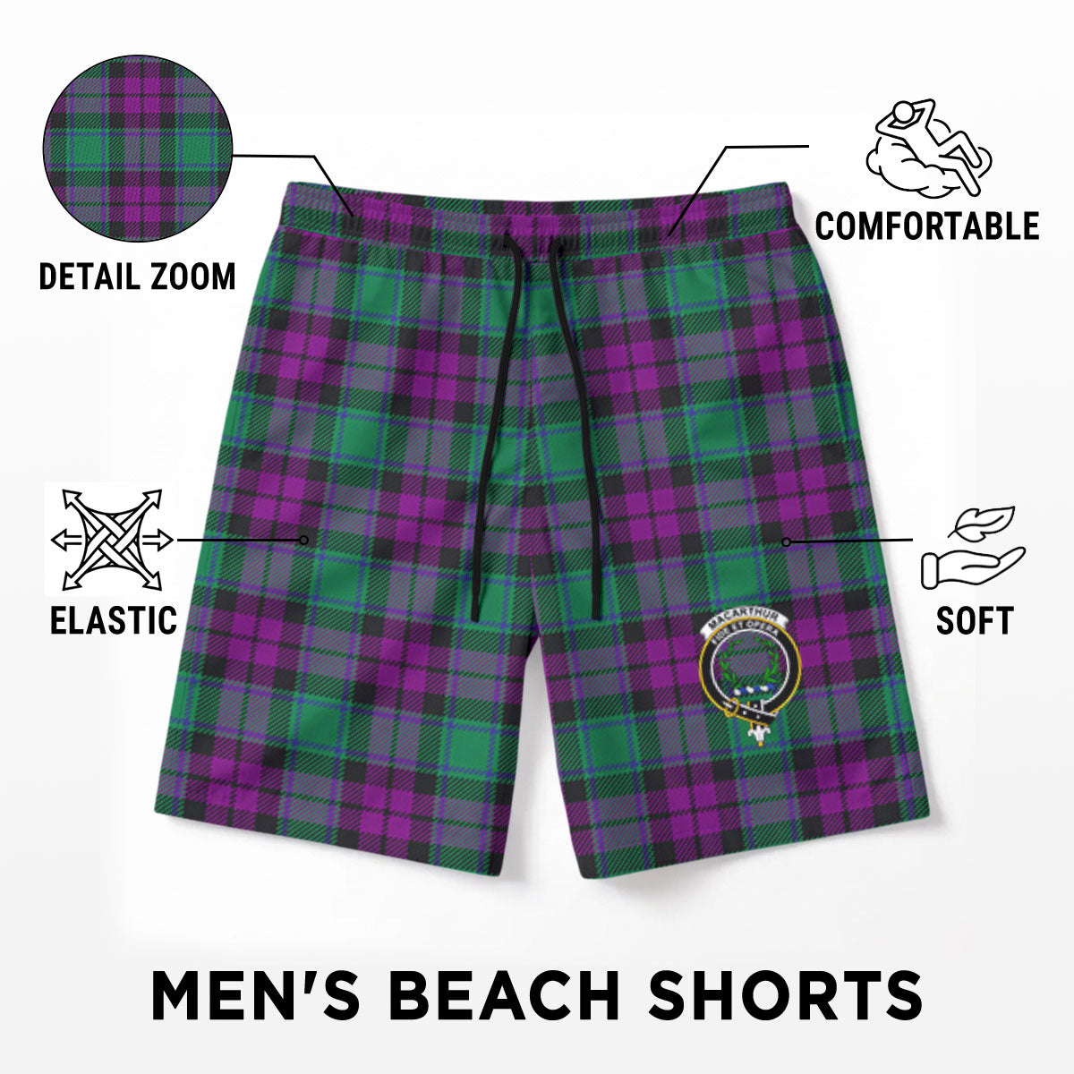 MacArthur - Milton Tartan Crest Men's Beach Shorts