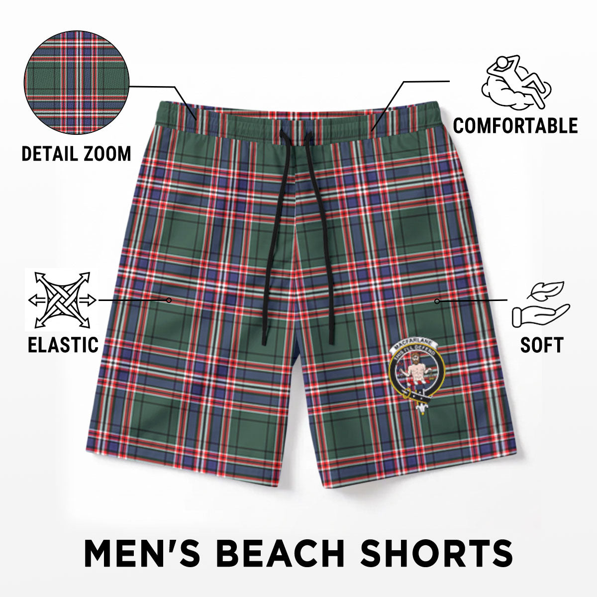 MacFarlane Hunting Modern Tartan Crest Men's Beach Shorts