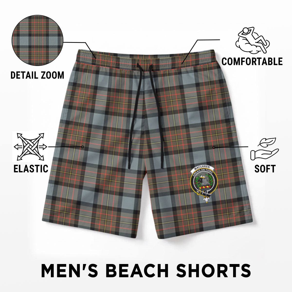 MacLaren Weathered Tartan Crest Men's Beach Shorts