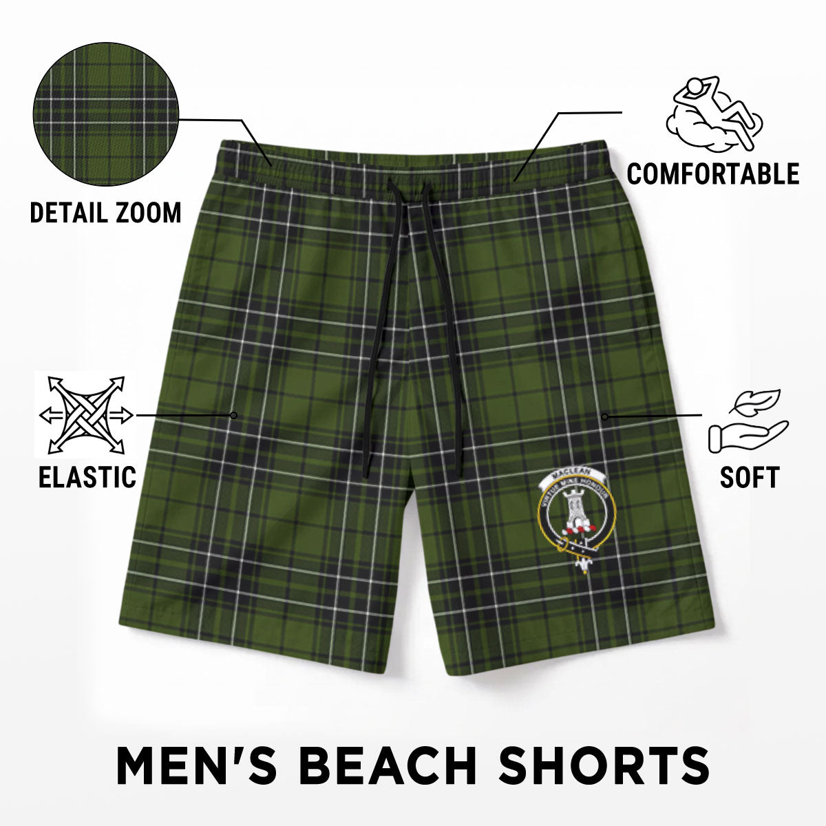 MacLean Hunting Tartan Crest Men's Beach Shorts